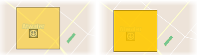 Ejemplo de polígono con una transparencia del 50% (izquierda) y del 10% (derecha)