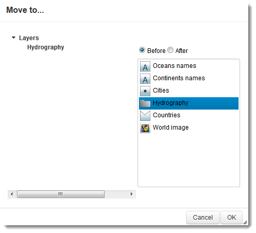 The option Move to... allows for moving a layer to another group.