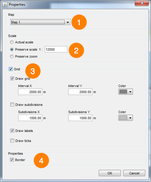 Map parameter window for printing