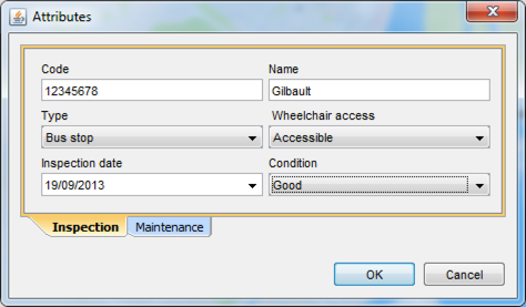 Example of a form for entering attribute values