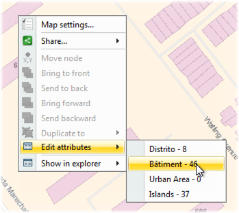 Pop-up menu displaying the attribute entry form