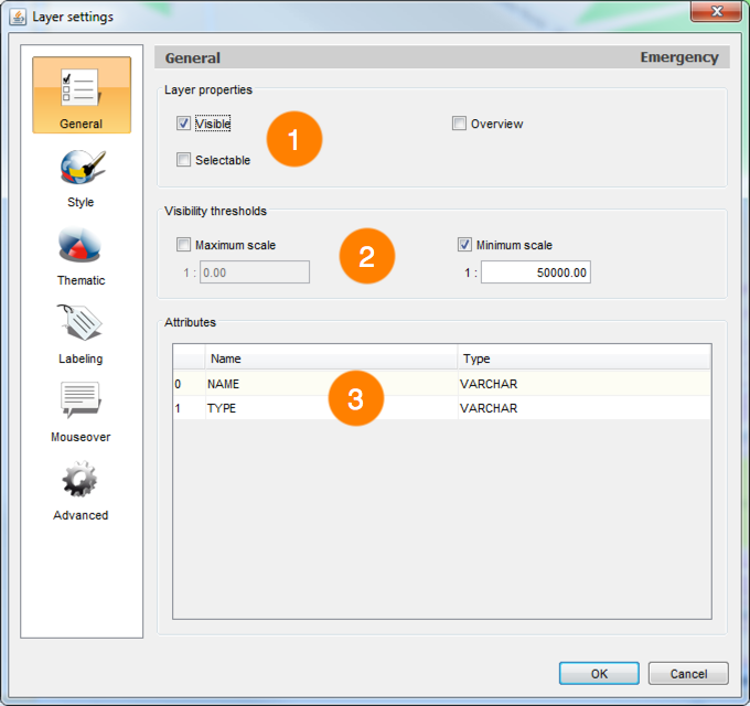 Interface for managing general layer settings