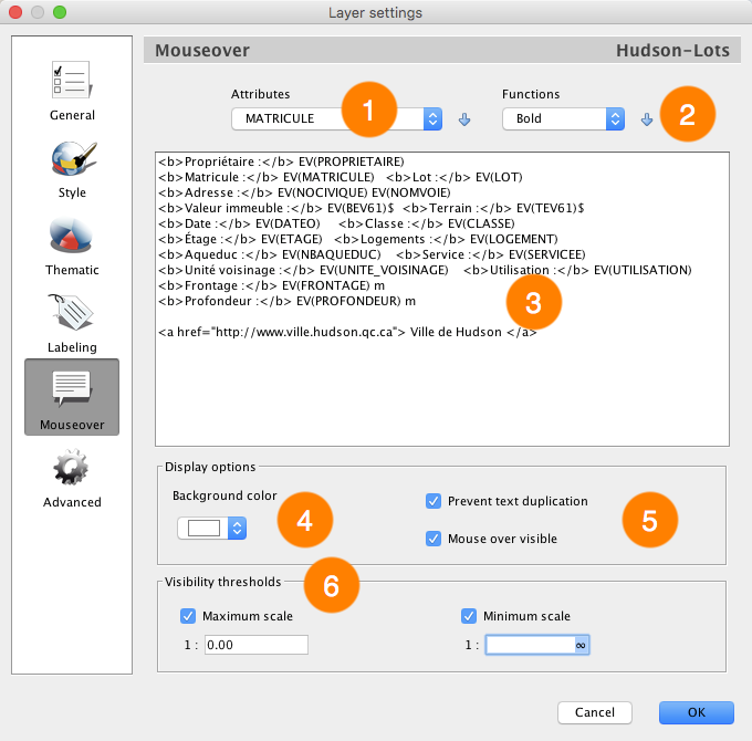 Mouseover configuration interface