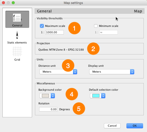 General map settings interface