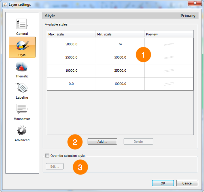 Interface for managing layer styles