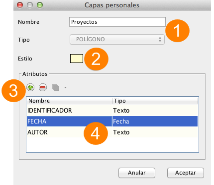 Interfaz de creación y de modificación de una capa personal