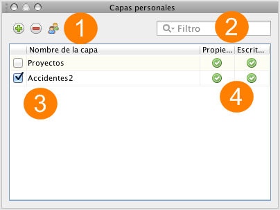 Interfaz de administración de las capas personales