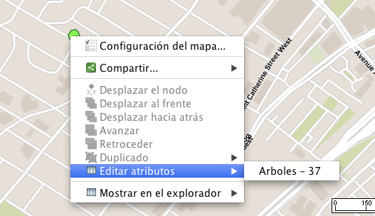 Menú contextual para visualizar el formulario de ingreso de los atributos