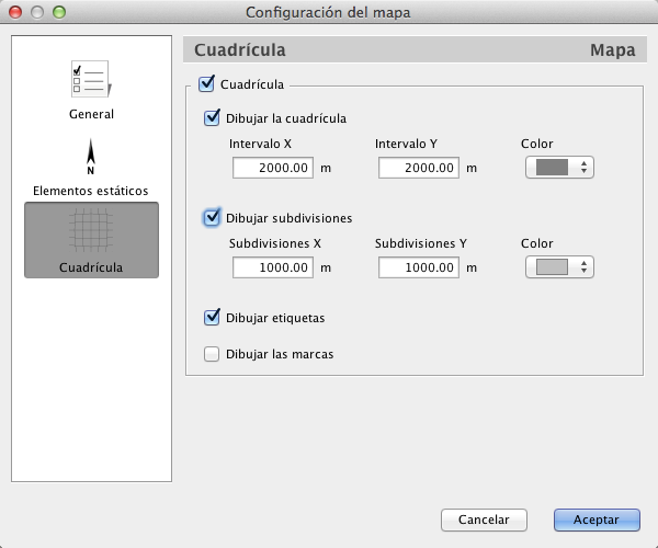 Interfaz de configuración de la cuadrícula