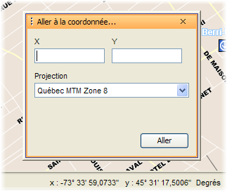 Fenêtre de saisie d'une coordonnées