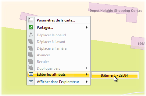 Menu contextuel pour afficher le formulaire de saisie des attributs