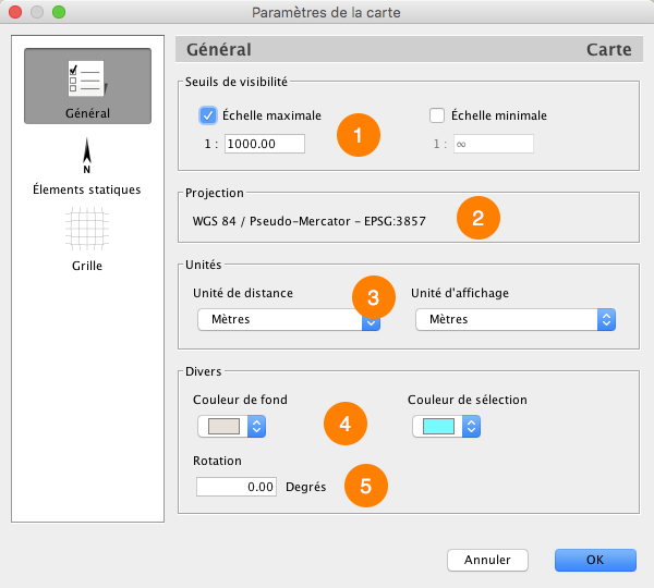 Interface de gestion des paramètres généraux de la carte