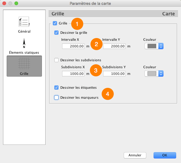 Interface de configuration de la grille