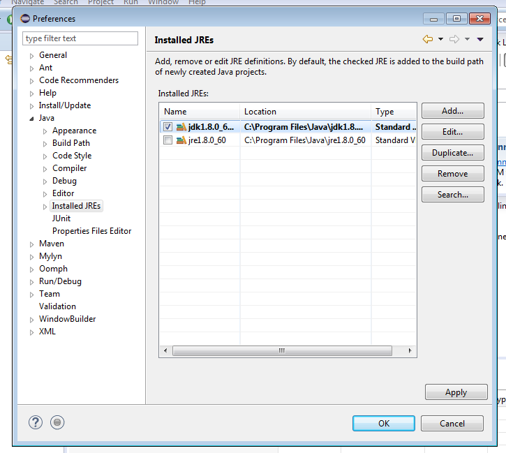 Eclipse's Installed JREs