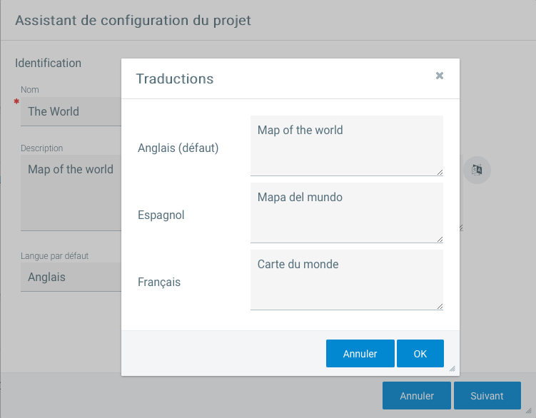 Interface de traduction pour un projet supportant 3 langues