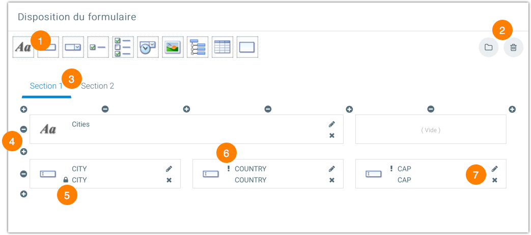 Interface du designer de formulaires