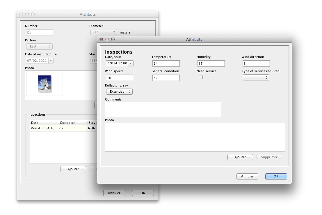 Exemple de formulaires affichés dans JMap Pro