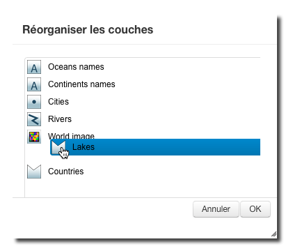 L'option Réorganiser les couches... permet de réordonner les couches par glisser / déposer.