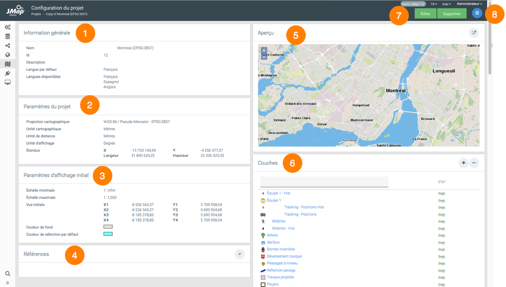 Interface de configuration d'un projet