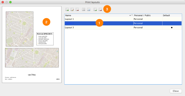 Print layouts window