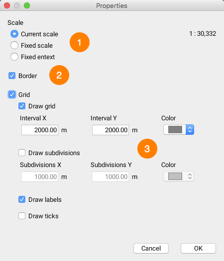 Map settings window for printing