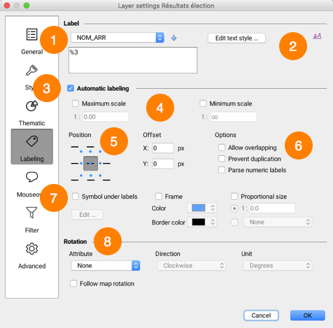 Interface for managing a layer's labels