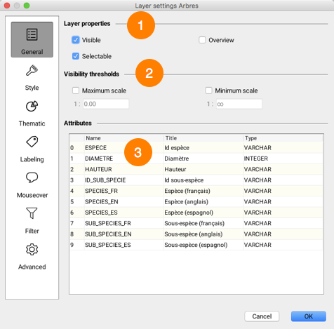 Interface for managing general layer settings