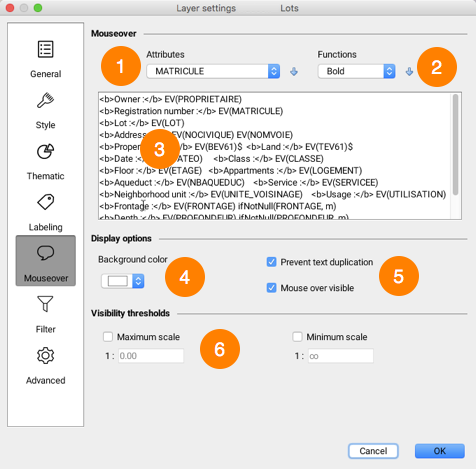 Mouseover configuration interface