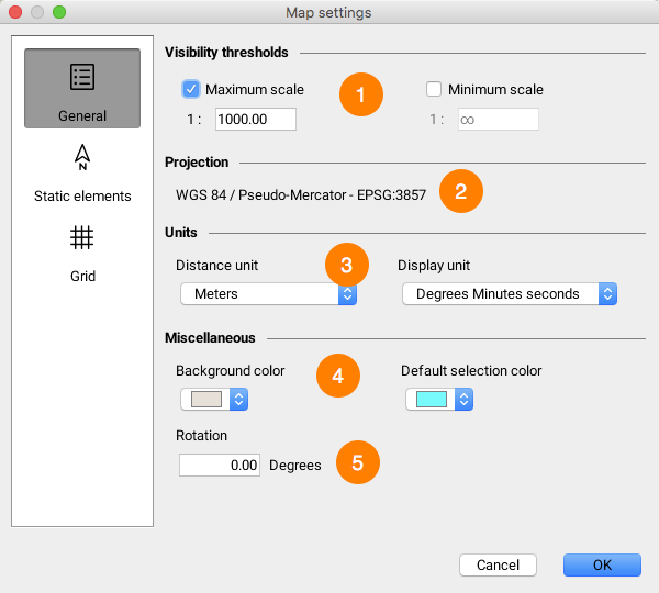 General map settings interface