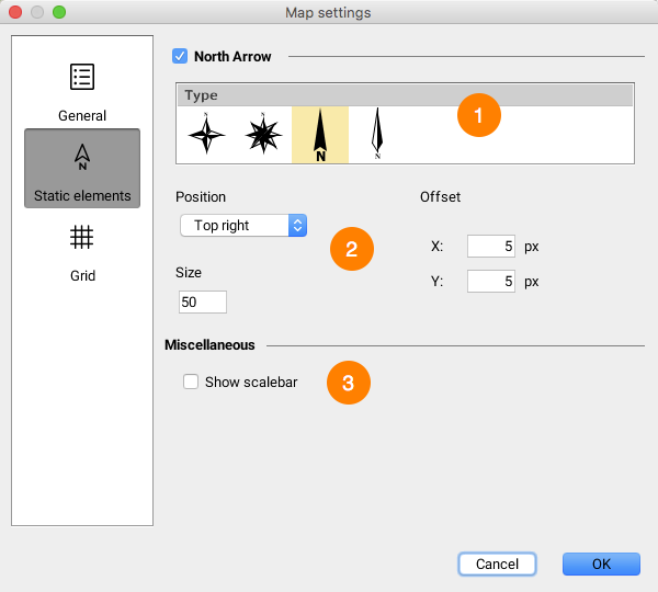 Interface for configuring map static elements