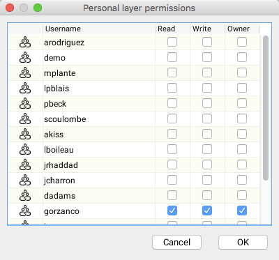 Personal layer permission management interface