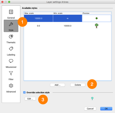 Interface for managing layer styles