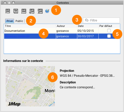 Liste des contextes existants