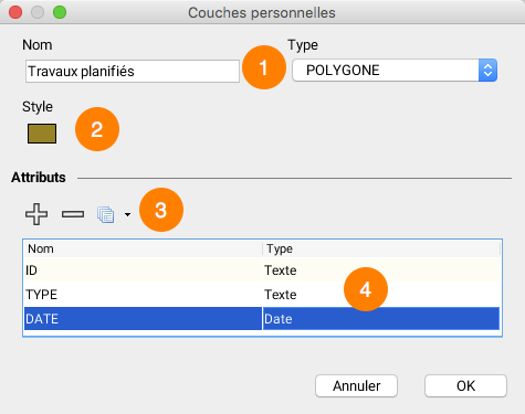 Interface de création et de modification d'une couche personnelle