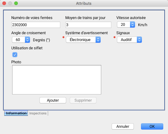 Exemple de formulaire pour la saisie des valeurs des attributs
