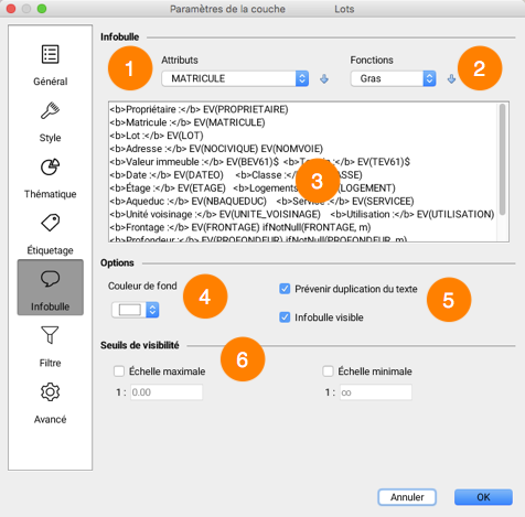 Interface de configuration des infobulles