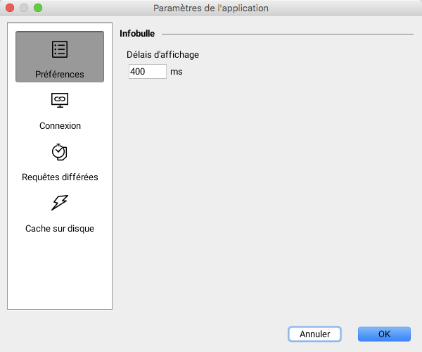 Parmètres de l'application