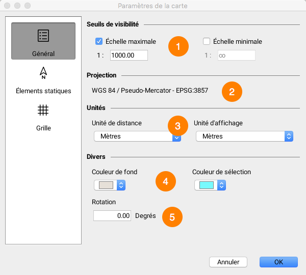 Interface de gestion des paramètres généraux de la carte