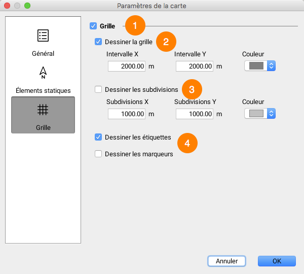 Interface de configuration de la grille