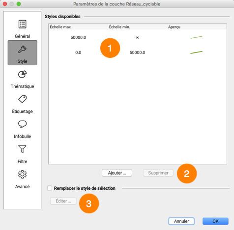 Interface de gestion des styles d'une couche
