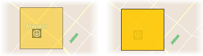 Exemple de polygone avec une transparence de 50 % (gauche) et de 10 % (droite)
