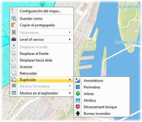 Funciones de edición del menú contextual del mapa