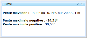 Fenêtre de résultats du calcul de pente