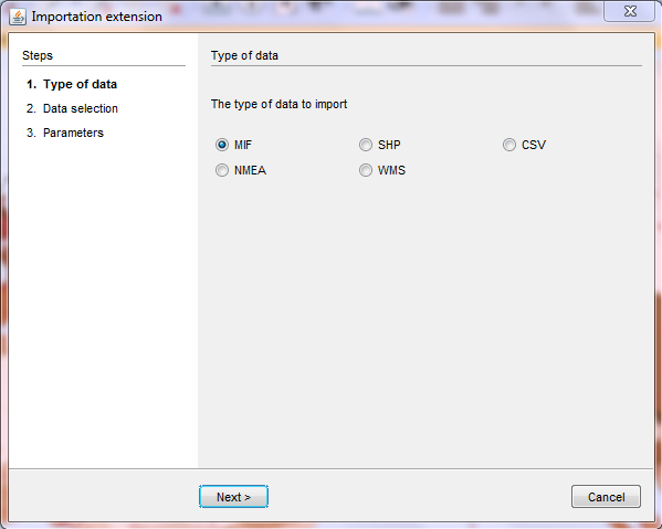 Selecting the type of data to import