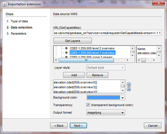 Selecting the data set to import