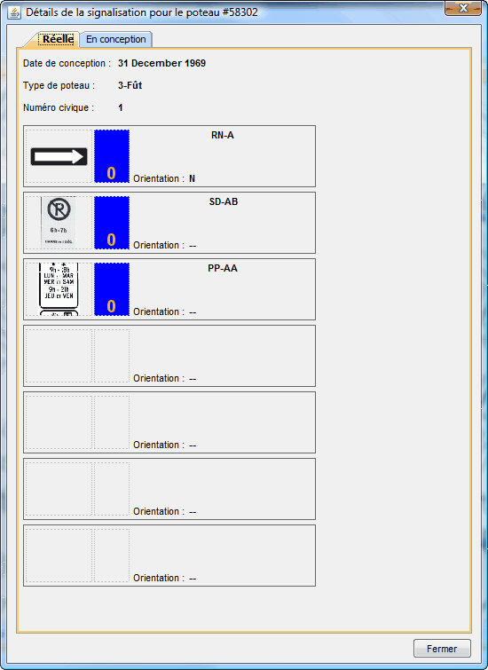 Fenêtre de visualisation du poteau