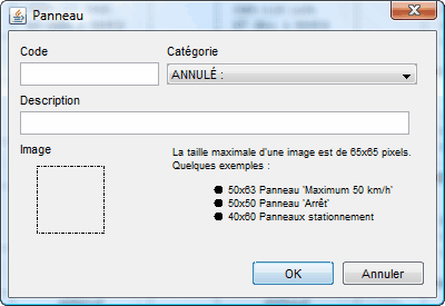 Fenêtre d'ajout d'un nouveau panneau