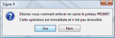 Boîte de dialogue confirmant le retrait d'un poteau