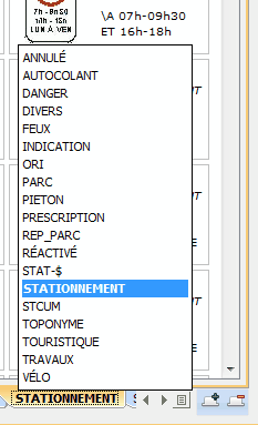 Liste déroulante des catégories