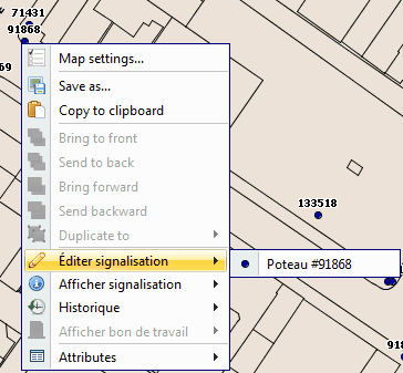 Menu d'accès à l'édition de la signalisation